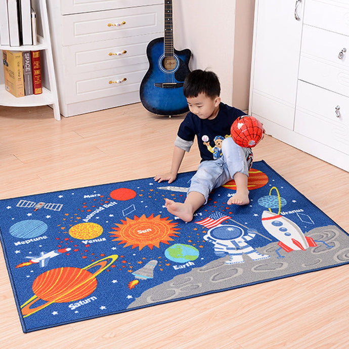 Outer Space Kids Rug – Carpet for Kids’ Room, Educational Non‑Slip Playroom Decor